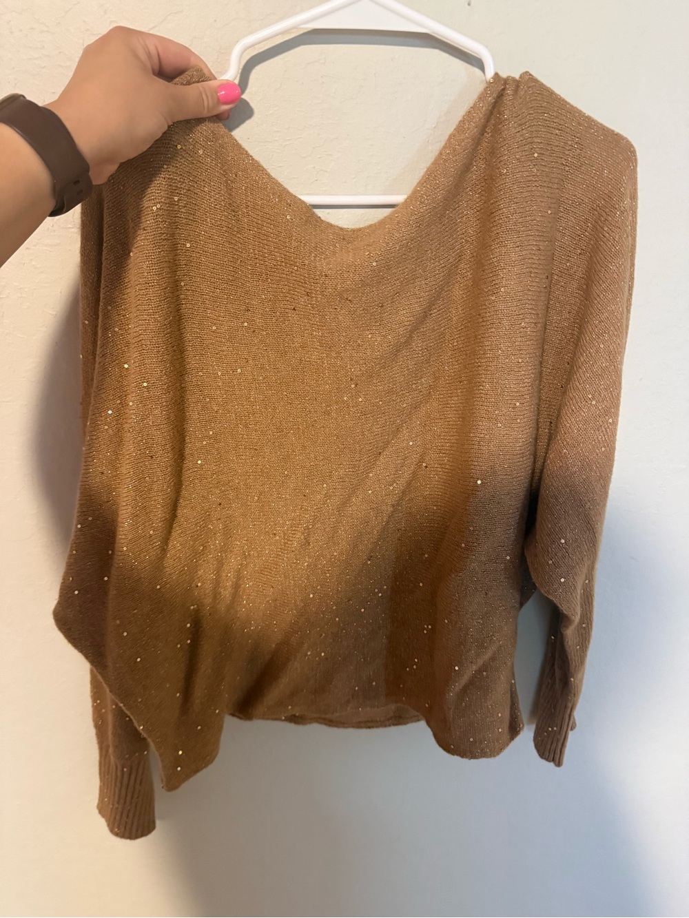 NWT Banana Republic Off-the-Shoulder Sparkle Knit Sweater in Camel